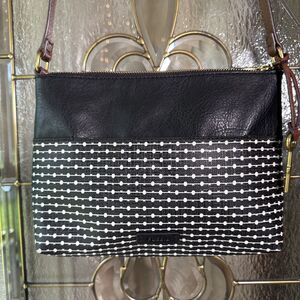 Fossil Fiona Crossbody Black White Bag Purse Classic Designer Office Career